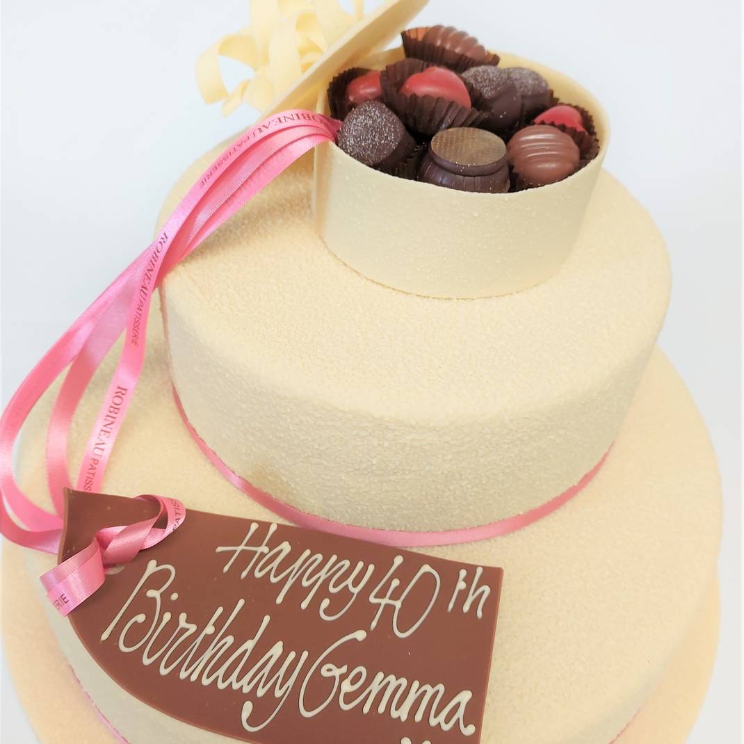 Two Tier White Chocolate Box Spray Design (12 and 8 inches)