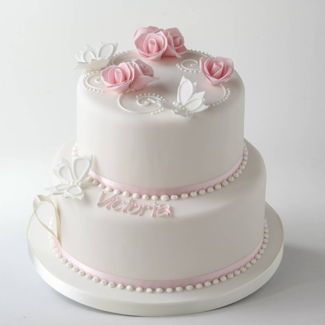 2 Tier Iced Butterflies & Roses Design (8 and 6 inches) Victoria Gateau