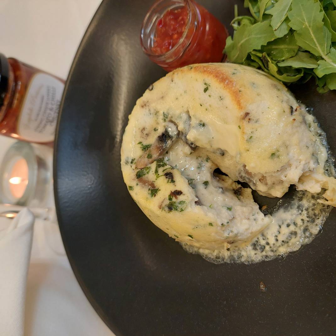 Two Twice Baked Chestnut Mushroom with Fresh Parsley & Garlic Butter Soufflés
