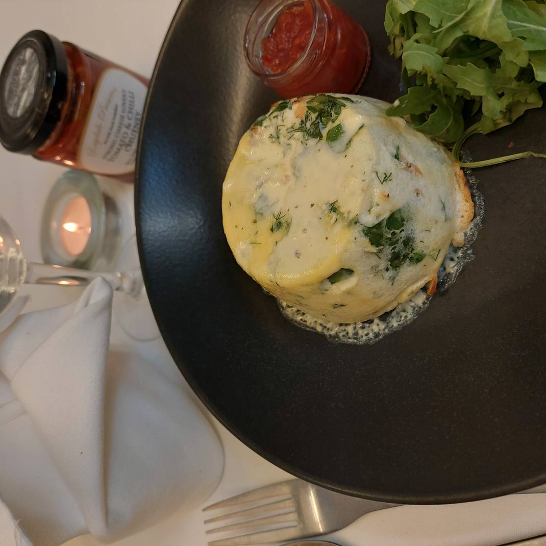 Two Twice Baked Smoked Salmon, Cheddar Cheese, Spinach & Dill Soufflés