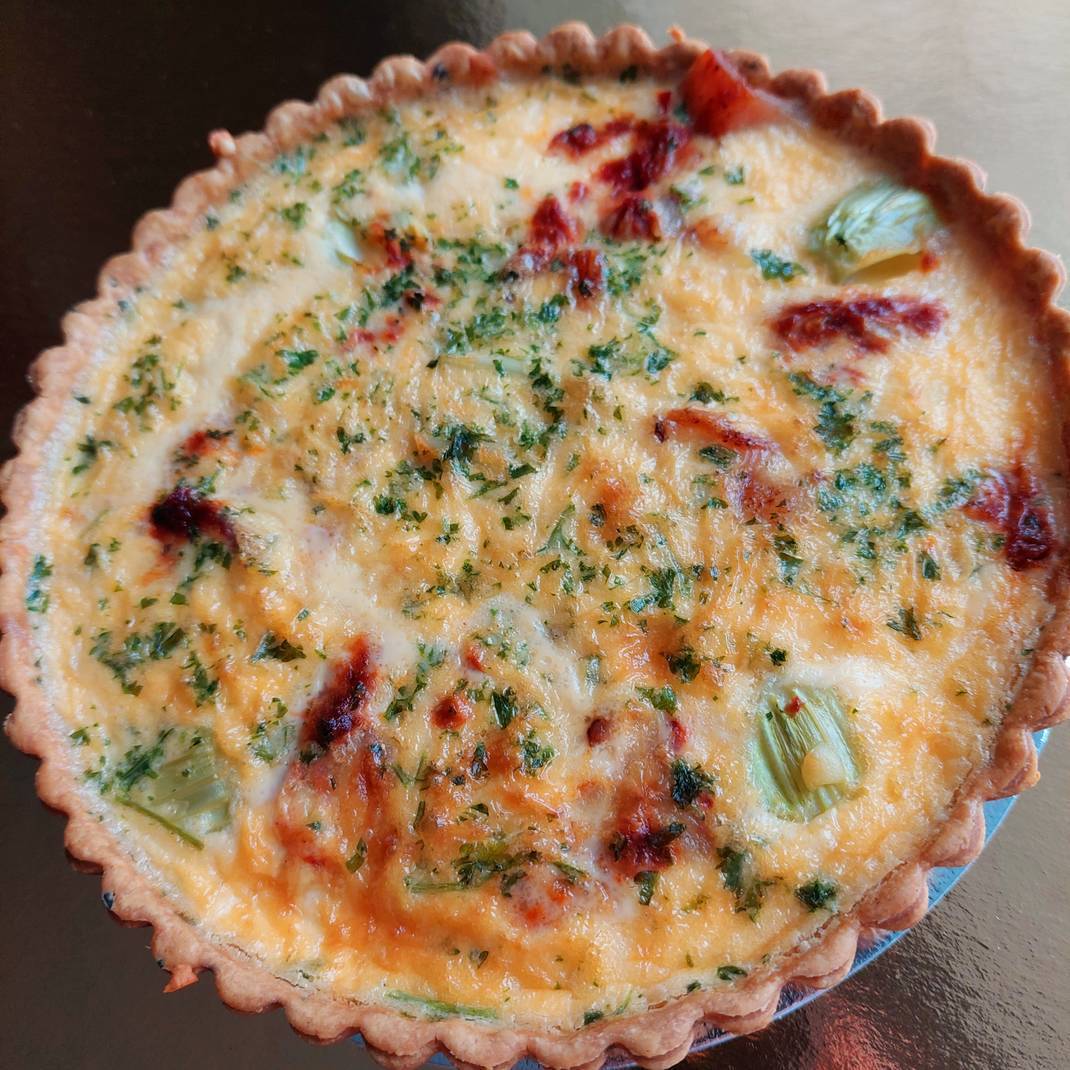 Vegetarian Christmas Quiche - Brussel Sprouts, Red Onion & Cranberry Stuffing, Sage and Cheddar Cheese (Large) 