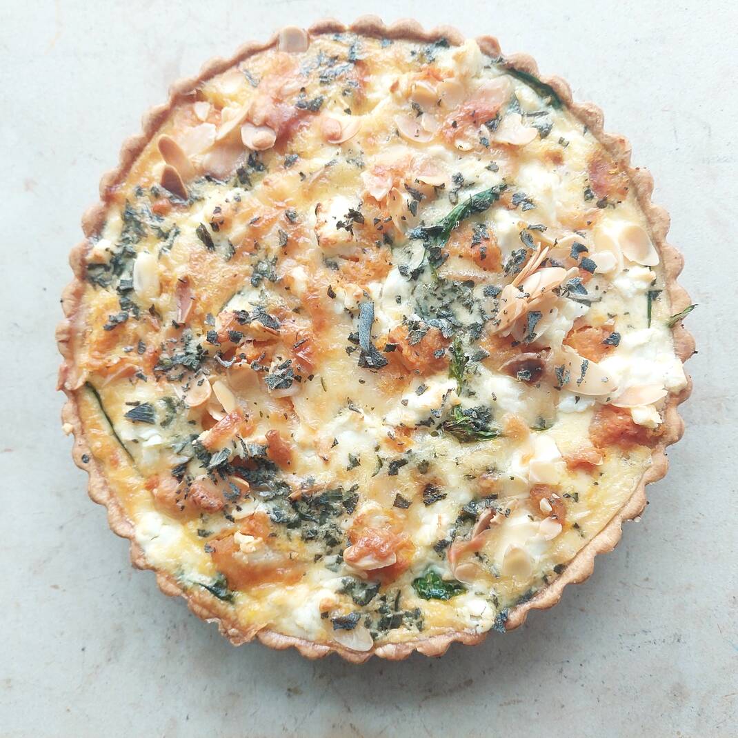 Large Quiche: Roasted Butternut Squash, Feta, Spinach, Sage and Toasted Almonds